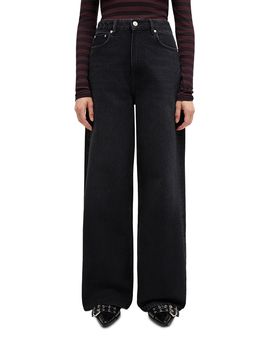Ganni Ganni Essentials Rigid High Rise Straight Wide Jeans in Black Washed