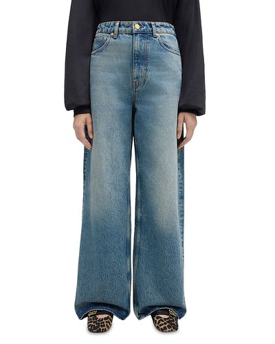 Ganni Ganni Essentials Tint Rigid High Rise Straight Wide Leg Jeans in Mid Blue Vintage