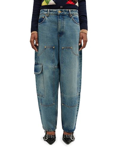 Ganni Ganni Essentials Tint Rigid Low Rise Carpenter Jeans in Mid Blue Vintage