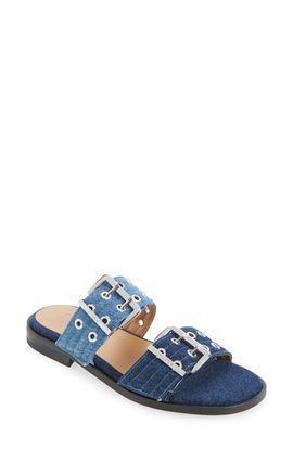 Ganni Ganni Feminine Buckle Strap Denim Slide Sandal