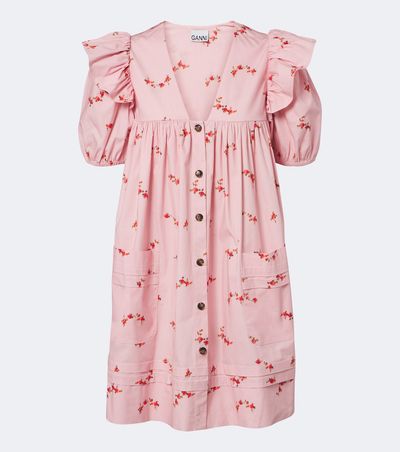 Ganni Ganni Floral ruffled cotton-blend poplin minidress