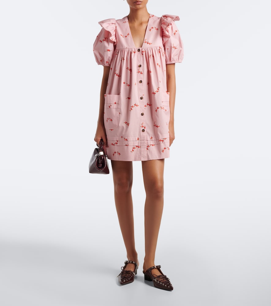 ganni pink poplin dress GANNI Colorblock Puff Sleeve Mini Dress Pink Smocked Cotton Poplin Siz Celebrity Owned