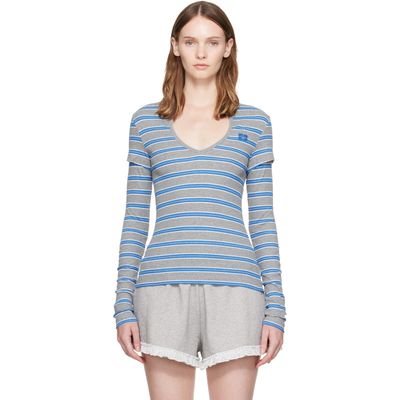 GANNI GANNI Gray & Blue Stripe Long-Sleeve T-shirt