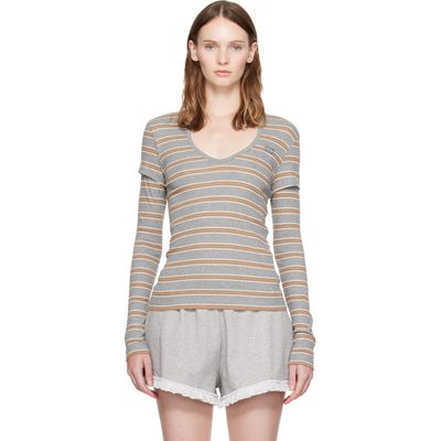 GANNI GANNI Gray & Brown Stripe Long-Sleeve T-shirt