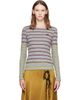 GANNI GANNI Gray & Red Double Stripe Long-Sleeve T-shirt - 1