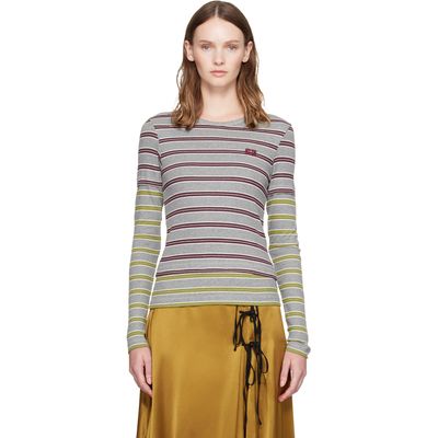 GANNI GANNI Gray & Red Double Stripe Long-Sleeve T-shirt