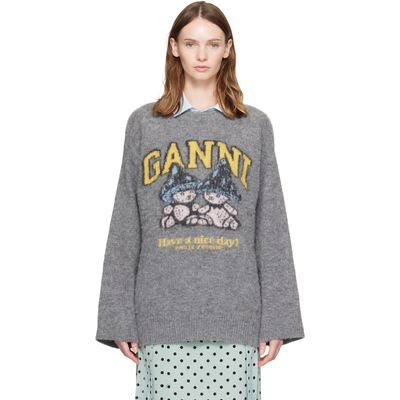 GANNI GANNI Gray Brushed Alpaca Mushroom Teddy Oversized Sweater