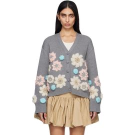 GANNI GANNI Gray Cotton Cashmere Flower Cardigan