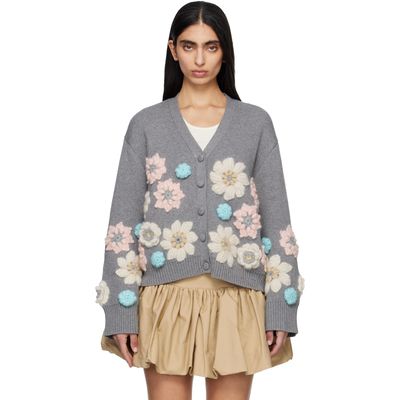 GANNI GANNI Gray Cotton Cashmere Flower Cardigan