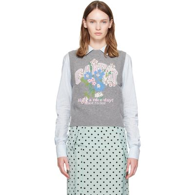GANNI GANNI Gray Flowers Sweater Vest