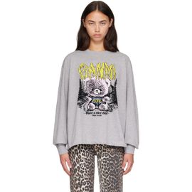 GANNI GANNI Gray Long-Sleeve Teddy Forest T-shirt