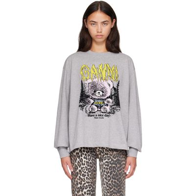 GANNI GANNI Gray Long-Sleeve Teddy Forest T-shirt