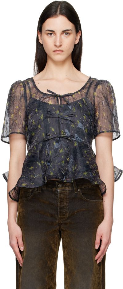GANNI GANNI Gray Shibori Organza Peplum Blouse