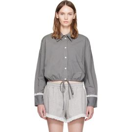 GANNI GANNI Gray Stretch Cotton Cropped Bowling Shirt