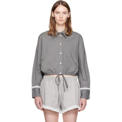 GANNI GANNI Gray Stretch Cotton Cropped Bowling Shirt