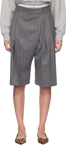 GANNI GANNI Gray Wool Stripe Wrap Shorts