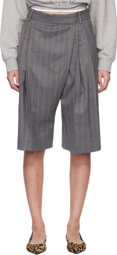 GANNI GANNI Gray Wool Stripe Wrap Shorts