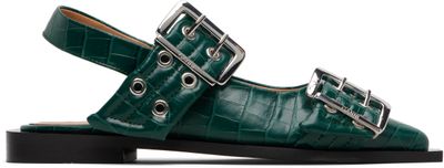 GANNI GANNI Green Feminine Buckle Ballerina Flats