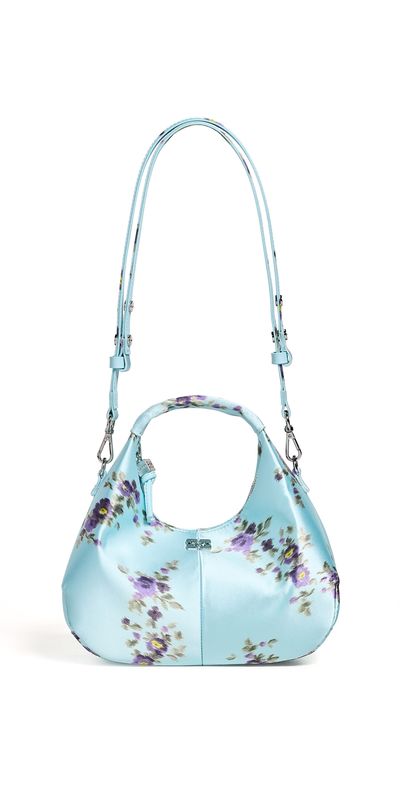 GANNI GANNI Hobo Mini Printed Satin Bag Iced Aqua One