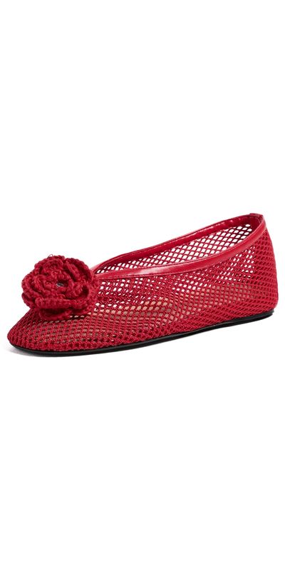 GANNI GANNI Jenny Ballerina Mesh Flower Flats Goji Berry