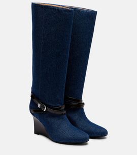 Ganni Ganni Kat denim knee-high wedge boots