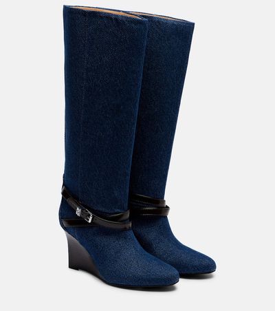 Ganni Ganni Kat denim knee-high wedge boots