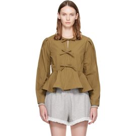 GANNI GANNI Khaki Compact Poplin Long Sleeve Peplum Blouse