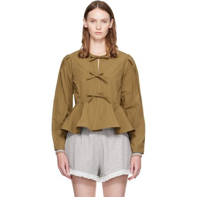 GANNI GANNI Khaki Compact Poplin Long Sleeve Peplum Blouse