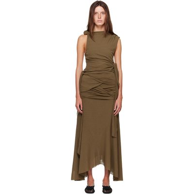 GANNI GANNI Khaki Marl Mesh Tie Knot Top