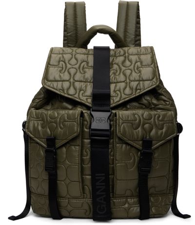 GANNI GANNI Khaki Quilted Re-Tech Backpack