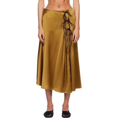 GANNI GANNI Khaki Satin Midi Skirt