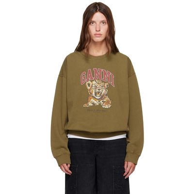 GANNI GANNI Khaki Tiger Crewneck Sweatshirt