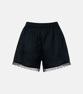 Ganni Ganni Lace-trimmed linen shorts