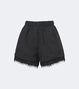 Ganni Ganni Lace-trimmed pinstripe flannel shorts