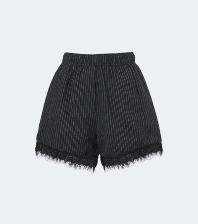 Ganni Ganni Lace-trimmed pinstripe flannel shorts