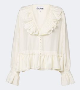 Ganni Ganni Lace-trimmed ruffled blouse