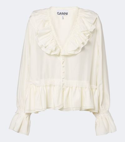Ganni Ganni Lace-trimmed ruffled blouse