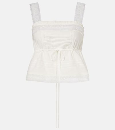 Ganni Ganni Lace-trimmed ruffled cotton crop top