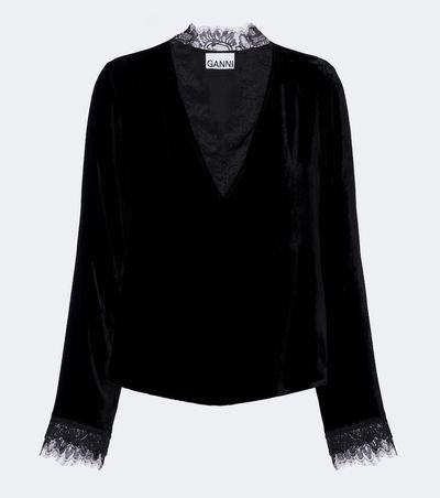 Ganni Ganni Lace-trimmed top