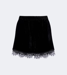 Ganni Ganni Lace-trimmed velvet shorts