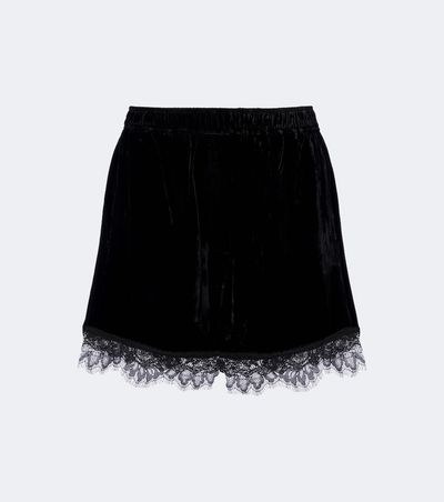 Ganni Ganni Lace-trimmed velvet shorts