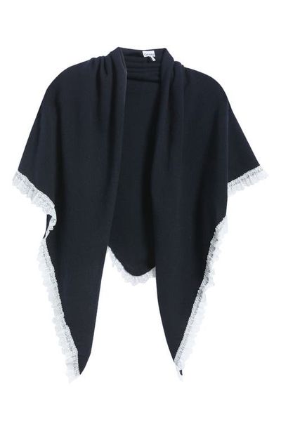 Ganni Ganni Lace Trim Triangular XX-Large Wool Scarf