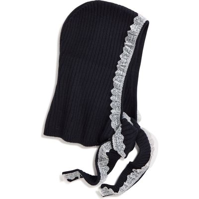 Ganni Ganni Lace Trim Wool Balaclava