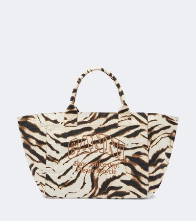 Ganni Ganni Large zebra-print canvas tote bag