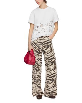 Ganni Ganni Lari High Rise Wide Leg Zebra Print Denim Jeans in Egret