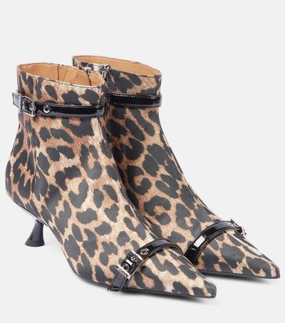 Ganni Ganni Leopard-print satin ankle boots