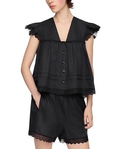 Ganni Ganni Linen Lace Trim Blouse