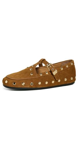GANNI GANNI Mary Jenny Studs Suede Flats Caramel Café