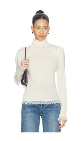 Ganni Ganni Merino Turtleneck With Lace Details Sweater