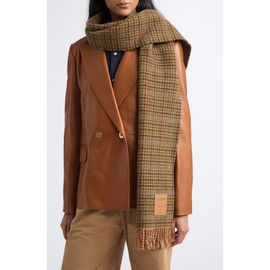 Ganni Ganni Mini Check Plaid Wool Scarf
